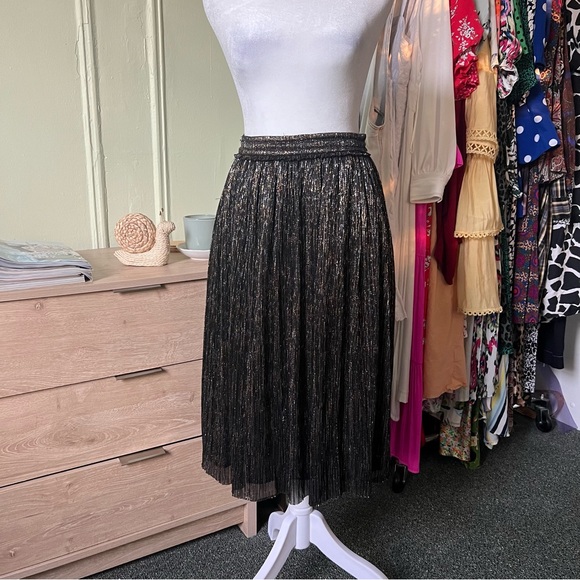 ZARA A-Line Silver Gold Metallic Threads Elastic High-Waist Knee-Length Skirt S - Picture 4 of 16